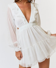 White Ruffle V-Neck Mini Dress NEW! M Medium