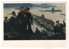 1976 Sailors Navy In a distant harbor Submariners Military Russia postcard OLD
