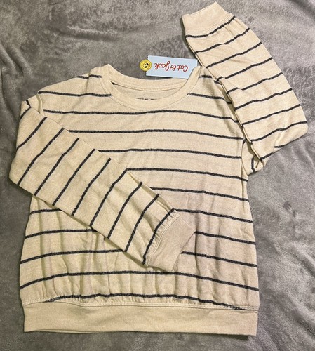 Cat & Jack Oatmeal Heather Stripe Soft Sweatshirt For Kid Size Small (6/7) - Picture 2 of 4