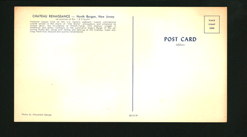 Chateau Renaissance Restaurant North Bergen NJ - GIANT Postcard 1960s Kitschy - Picture 2 of 2