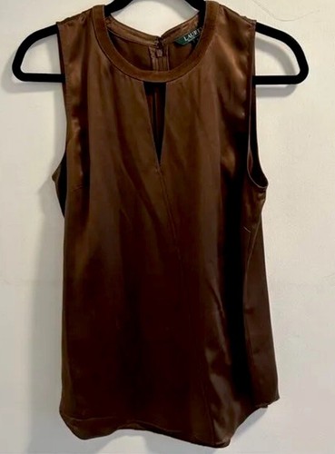 Lauren Ralph Lauren Size 8 Silk & Suede Tank Blouse Faux Wrap Keyhole neck