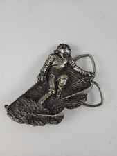 Vintage 80s Bergamot Brass Works 1980 Downhill Skier Belt Buckle Pewter