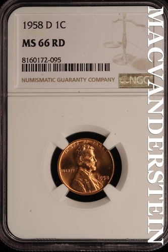 1958-D Lincoln Wheat Cent - NGC MS 66 RD - Brilliant Uncirculated  #SLE53