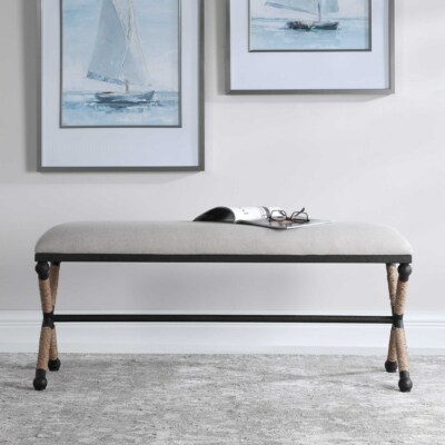 FIRTH IRON & ROPE 48'' COASTAL DECOR INSPIRED ACCENT BENCH UTTERMOST 23528