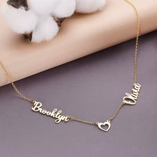 Custom Two Name Necklace Pendant Love Partner Jewelry Chain Hollow Heart Silver