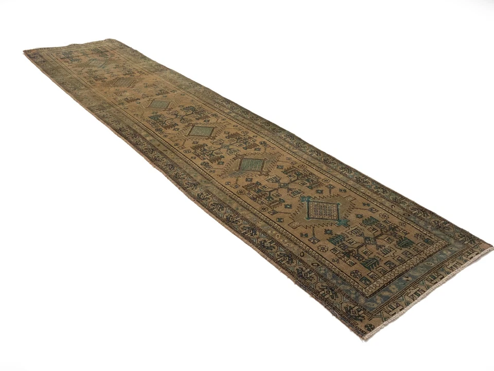 Alfombra de corredor oriental de lana semiantigua alfombra de diseño tribal geométrico 3X14 pies Foto 3 de 4