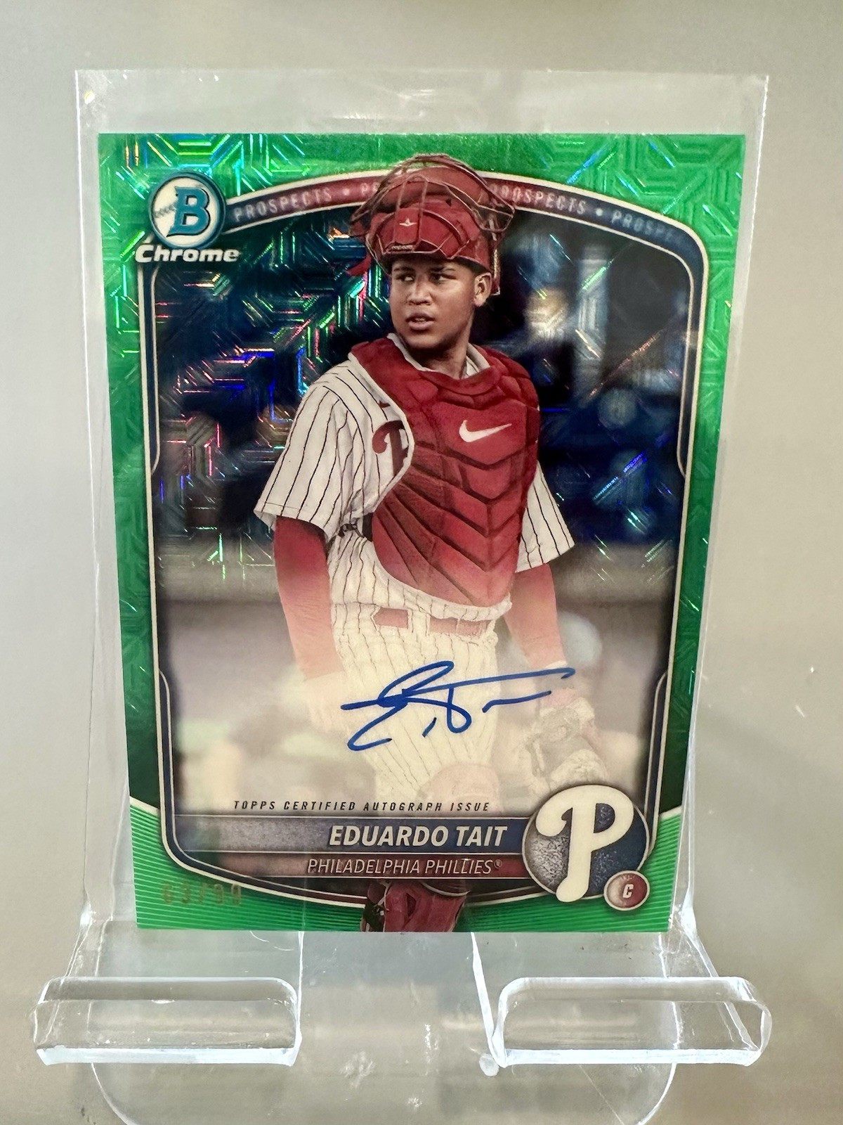 2025 Bowman Chrome Mega Phillies Twins Eduardo Tait Green On Card Auto /99