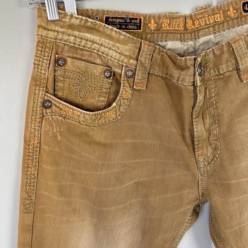 Rock Revival Mens Size 40 Jeans Brown Nick Straight Distressed Fading Streetwear - Picture 4 of 14