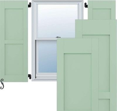 Mango Wood Exterior Shutters - Eco-Friendly, Two Equal Flat Panels, Seaglass