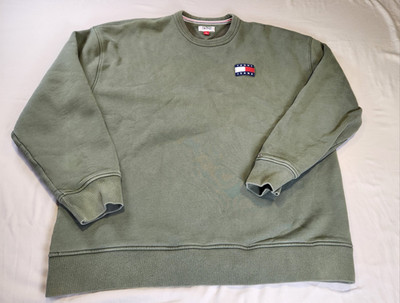 Vintage Tommy Hilfiger Jeans Green Fleece Crewneck Pullover Logo Mens Size XL