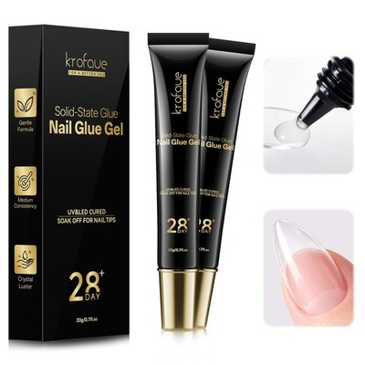 Solid Nail Glue Gel 2x20g UV LED Cure Strong Adhesion for Press-On Acrylic Tips 