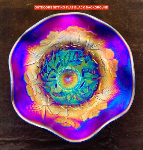 NORTHWOOD BLUE CARNIVAL GLASS “HARVEST POPPY” COMPOTE – EXCEPTIONAL!