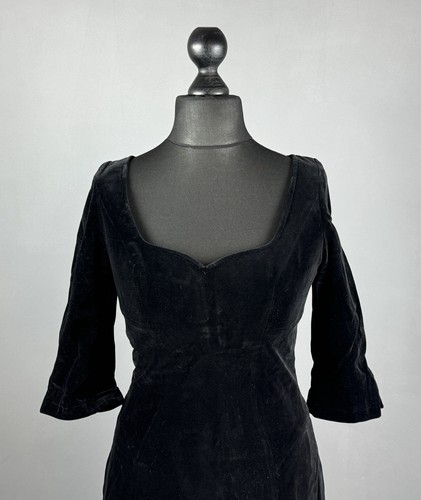 Vintage 90's THIERRY MUGLER Black Velour Velvet 3/4 Sleeve Bodycon Dress Sz S/M - Picture 2 of 16