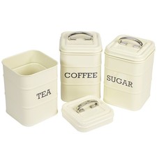 Retro Cream Tea Coffee Sugar Canisters Vintage Metal Square Kitchen Storage Jars