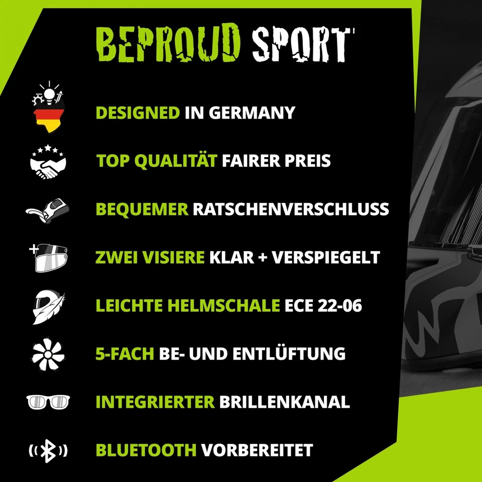 Broken Head BeProud Sport Rot Motorradhelm + Rot Verspiegeltes Visier | Mirror E - Bild 3 von 4