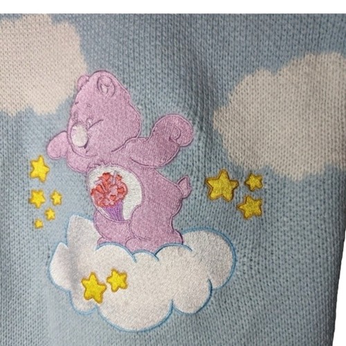 CARE BEARS Women Hot Topic Cloud Pattern Chunky Knit Skimmer Cardigan Sweater M - Picture 2 of 7
