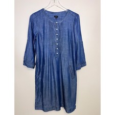 Talbots Blue Pintucked Tencel Chambray Denim Button Front Shirt Dress Size 6