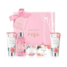 Bath and Body Gift Set for Women, Body Earth 5 Pcs Rose Spa Gifts... Fast Ship
