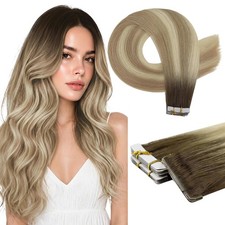 Full Shine Invisible Tape in Hair Extensions Human Hair 18 Inch 10Pcs