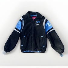 NFL Detroit Lions Varsity Jacket Black Blue Gray Embroidered Zip Men's M