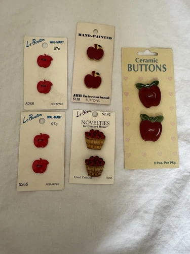 New Vintage Lot of Apple Shaped Buttons On Cards