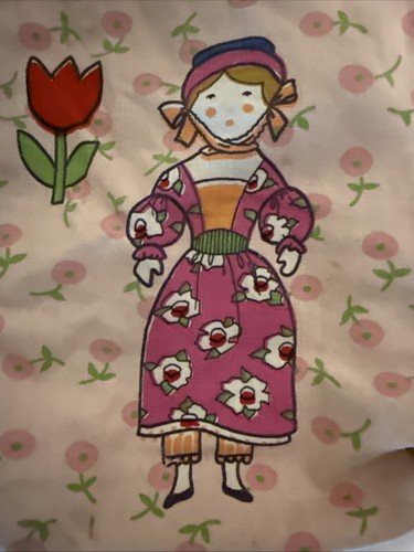 VTG Pink Dutch Girl Tulips Handmade Fabric Sack 14” X 7.5” X 4” - Picture 2 of 5