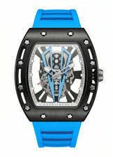 BIBI Luxury Watch B0320 Skeleton Dial, Black Case, Blue Silicone Strap