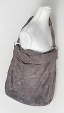 Nine West Purple Faux Suede Shoulder Hobo Handbag Purse Solid Striped Twist SEE