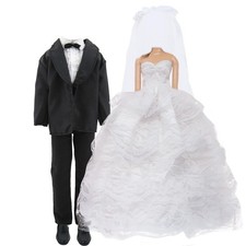 Wedding Outfit Set Including 1 White Wedding Dress with Veil 1 Formal Busines...