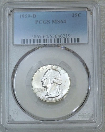 1959 D Washington Silver Quarter PCGS MS64 White PQ Just Graded New Holder P206D