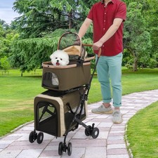 Foldable Double Pet Stroller for 2 Dogs or Cats w/ 2 Detachable Carriers US