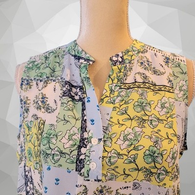 NWT Juniper + Lime Blue & Green Paisley Blouse Crochet Shoulder Sz. L