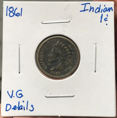 1861 1C Copper-Nickel Indian Head Cent VG Details