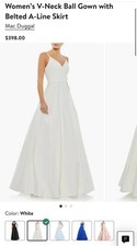New Mac Duggal Size 4 White V-Neck Formal Wedding Dress Ball Gown A-Line 398