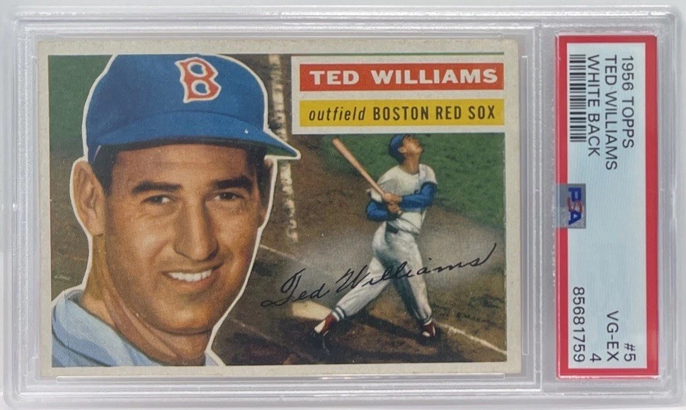 1956 TOPPS WHITE BACK #5 TED WILLIAMS PSA 4 VG-EX RED SOX GRADED HOF