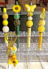 4 HAND MADE BEAD PENS 1 BEAD KEY CHAIN - 4 INK REFILLs-