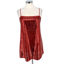 Free People Intimately Time To Shine Red Sequin Mini Slip Dress Size Small