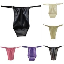 Men Latex Gstring Thong Underwear with Low Waist and See Through Feature