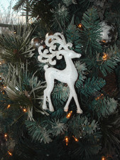 Set of Six Glittery Sparkle Reindeer Ornaments 3 White 3 Crystal Clear NEW