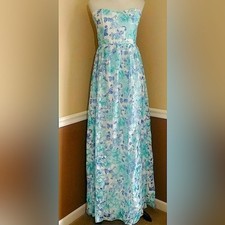 Floral Strapless Modcloth Maxi Dress by Minuet ModCloth Blue Teal & White Fairy