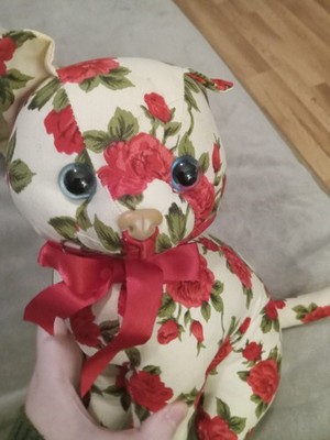Rose and Cream Colored Cat Plushis Toy Vintage Stuffed Animal