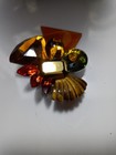Vintage Wendy Gell Signed Rhinestones Gold Tone BROCH & Clip Earrings - Rare  — photo 2