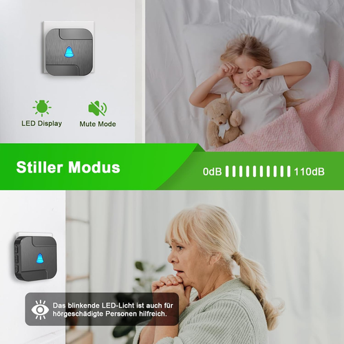 Campanello Wireless Senza Fili Da Esterno Con Batteria, 300M Distanza Impermeabi - Foto 5 di 12