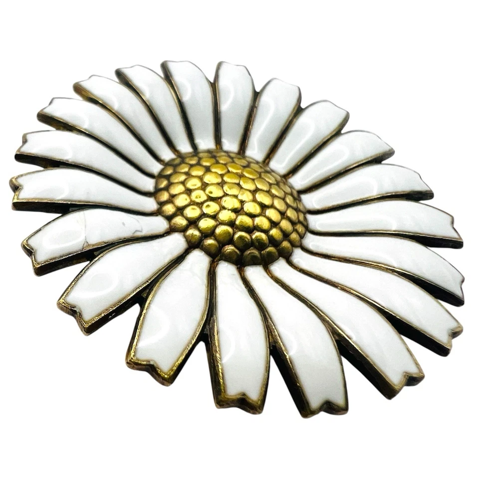 Broche Georg Jensen 42mm Grande Flor Margarita Blanco Esmalte Plata de Ley 925 - Imagen 4 de 4