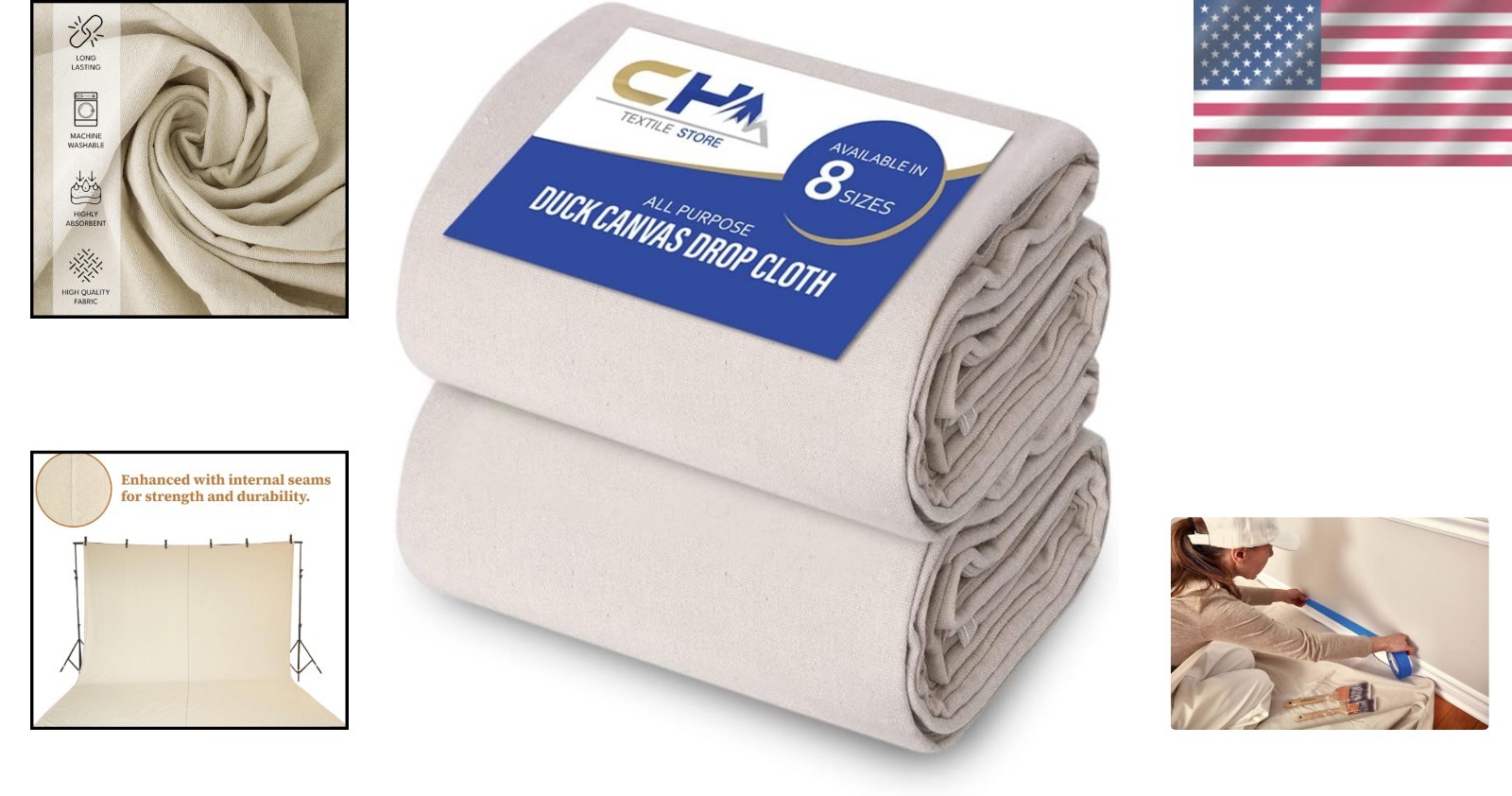 All-Purpose 6' x 9' Canvas Painters Drop Cloth - Protect Floors & Decor - 2 Pack thumbnail 2