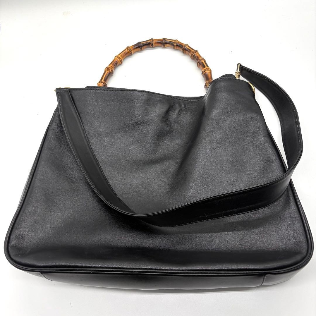 GUCCI 001 123 1577 Bamboo Shoulder Bag Leather Black Vintage Logo From Japan thumbnail 14