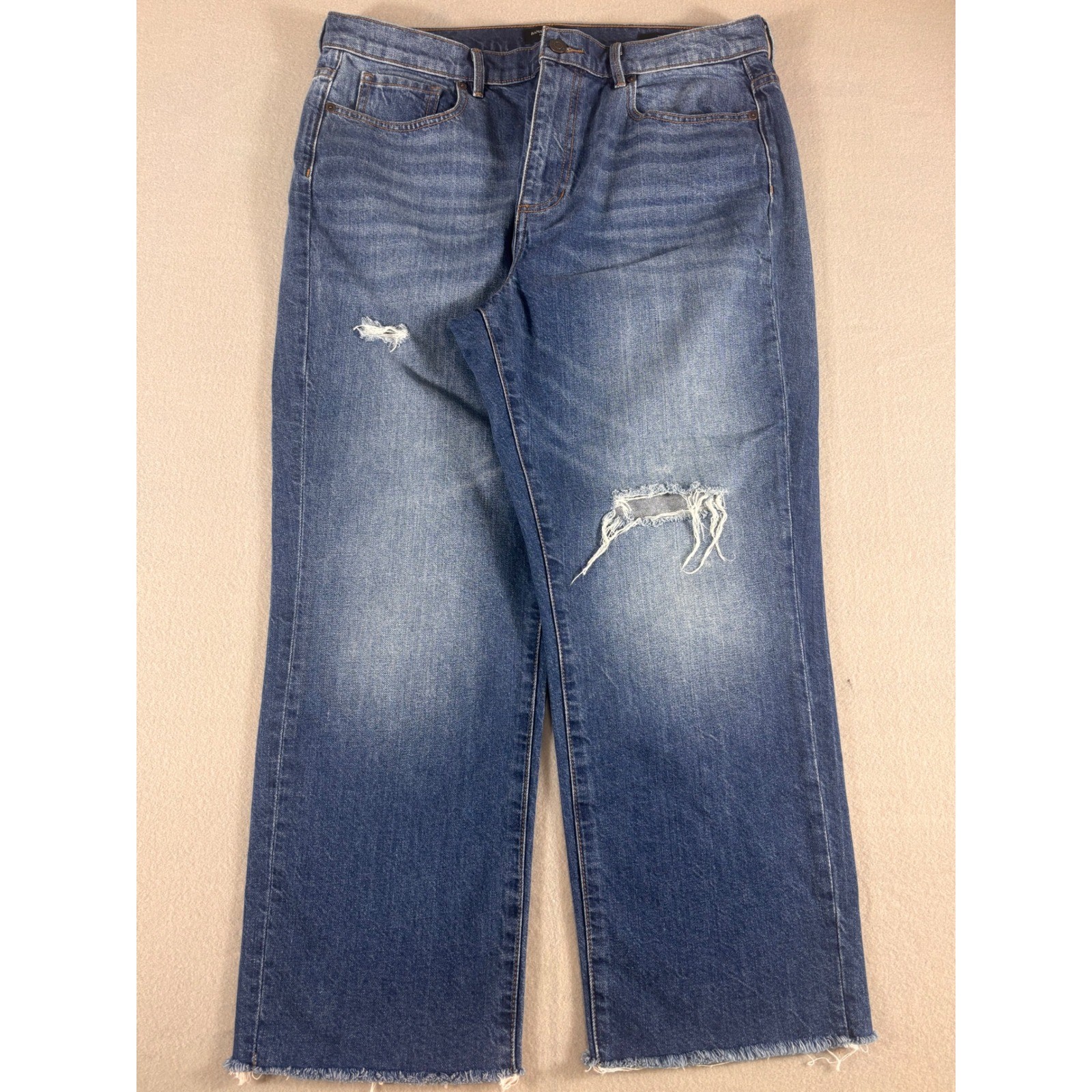 Banana Republic Premium Denim Wide Leg Distressed Raw Hem Jeans Blue Womens