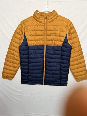 Columbia Omni-Heat Boys Puffer Jacket Yellow Navy Size L Insulated Colorblock