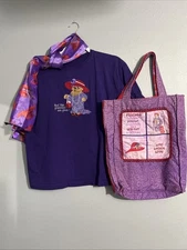RED HAT SOCIETY T Shirt Size M-L, Scarf, Reversible Bag Embroidered Set Of 3