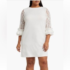 MAREE Pour Toi White Dress Lace Sleeves Ruffle Jewel Neck Wedding Size 14 NWT